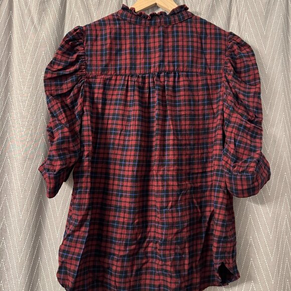 Plaid Ruffle Short-Sleeve Flannel Shirt - Large Tall - GAP - Picture 4 of 8
